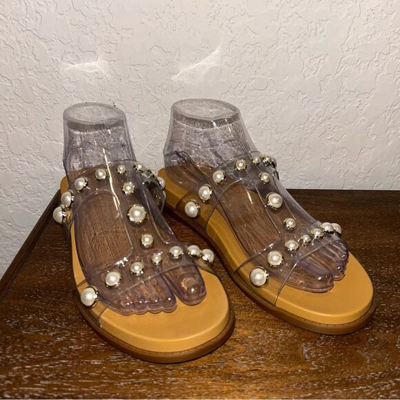 Copper Key Faux Pearl Clear Jelly Slip On Sandal Shoes - Picture 2 of 8